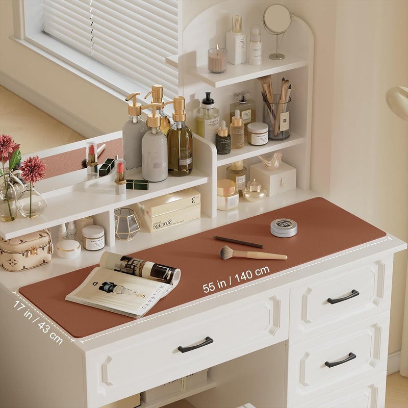 Aothia Leather Desk Pad Protector, Office Desk Mat, Large Mouse Pad, Laptop Desk Pad, Non-Slip PU Leather Desk Blotter, Waterproof Desk Writing Pad for Office and Home (Brown, 55" x 17") - Image 3